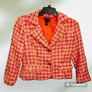 Sutton Studio Pink Orange Woven Houndstooth Size 8 Cotton Blend BARBIECORE